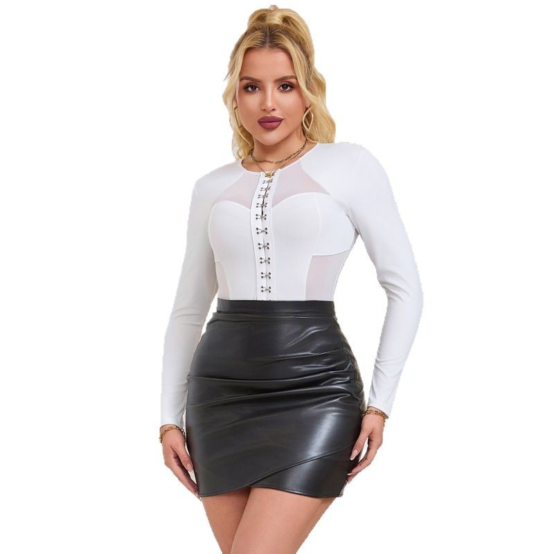 Comercio exterior explotador de ropa interior europea y americana gancho de malla delgada ropa de mallas de moda de manga larga camiseta mujer ropa exterior