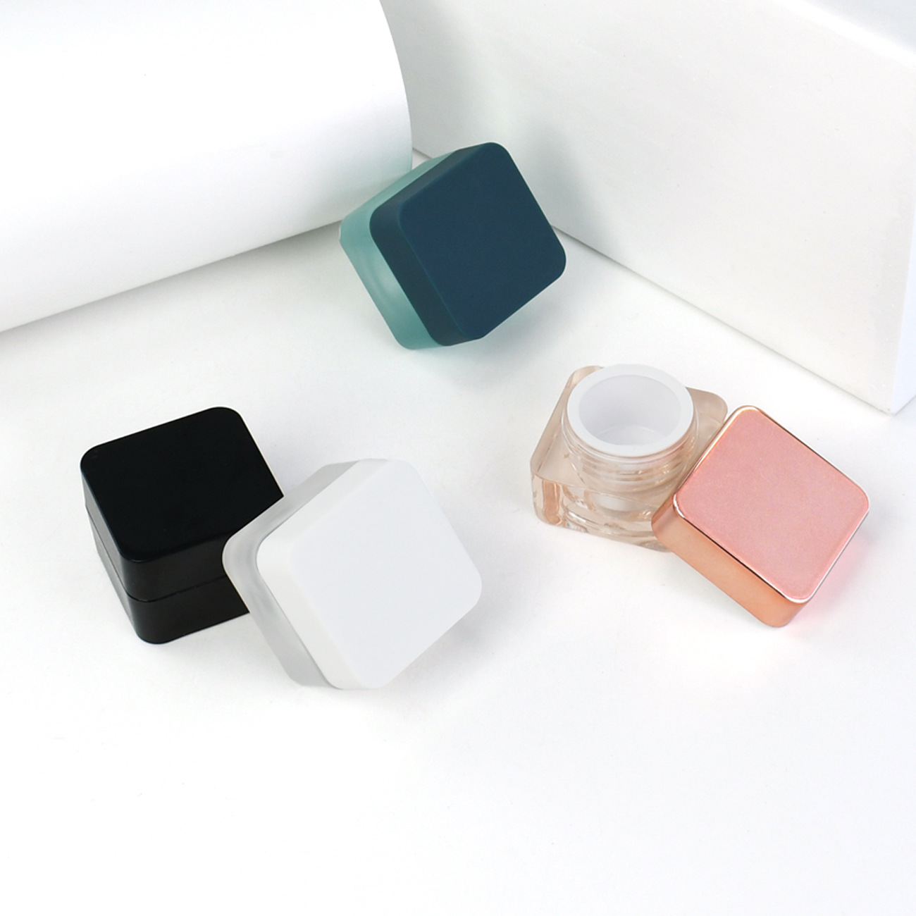 美甲5g蒙砂亚克力四方瓶 PP内胆固态胶瓶 甲油胶罐透明面霜分装瓶