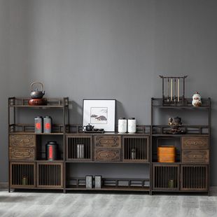 Bogu Rack Solid Wood Side Cabinet Tea Rack Storage Rack Living Room Chinese Ornaments Rack Tea Storage Cabinet Tea Set Exhibition Weidong