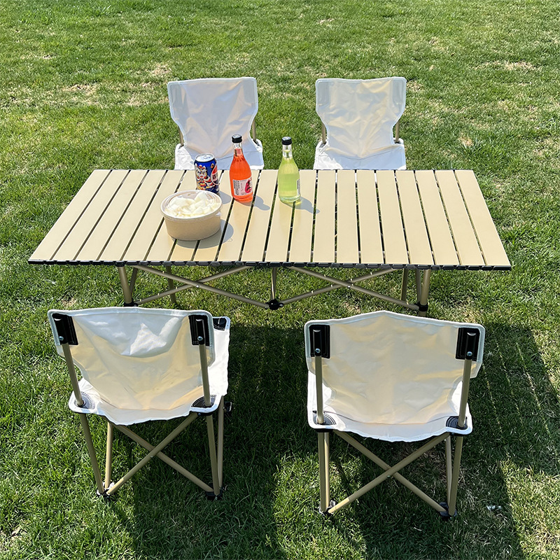 Outdoor Folding Table and Chair Set Portable Folding Stool Picnic Camping Self-Driving Tour Equipment Barbecue Stall Egg Roll Table and Chairs