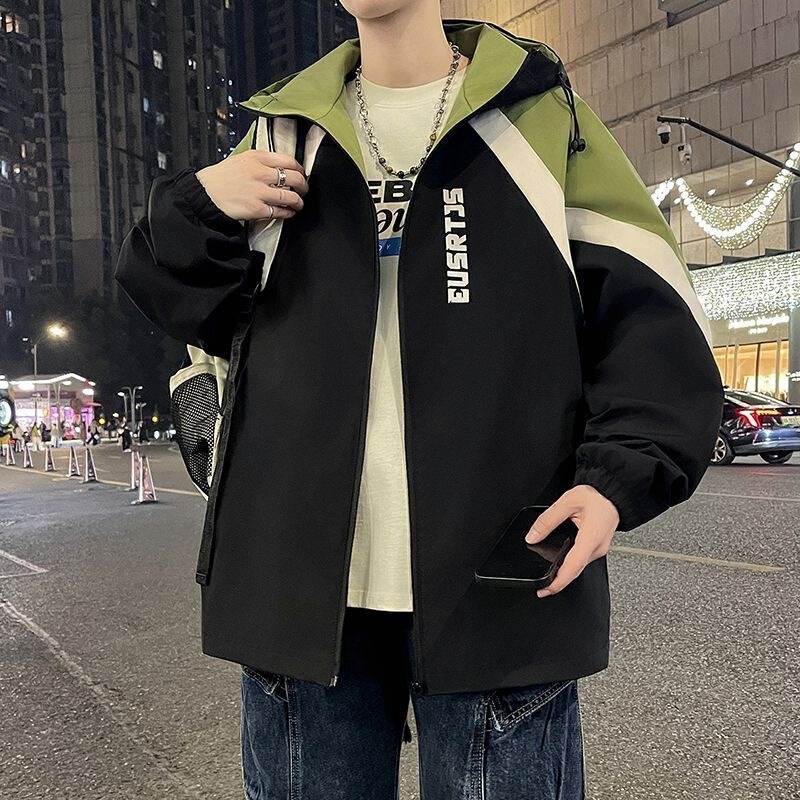 Spring and Autumn Men's Jackets, Trendy Casual Hooded Jackets, Youth Student Jackets, Thin Loose-Fitting Men's Jackets