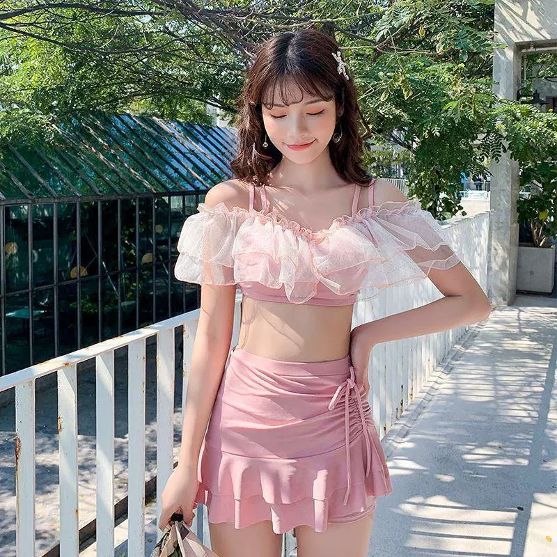 Женский купальник с разрезной юбкой, сексуальный, с маленькой грудью, пуш-ап, для похудения, розовый, для девочек, консервативный, сказочный, Fanhe Tong