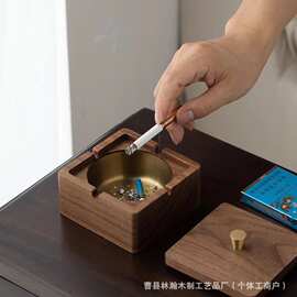 创意木质烟灰缸家居客厅带盖烟灰收纳缸酒吧KTV桌面烟灰缸印logo