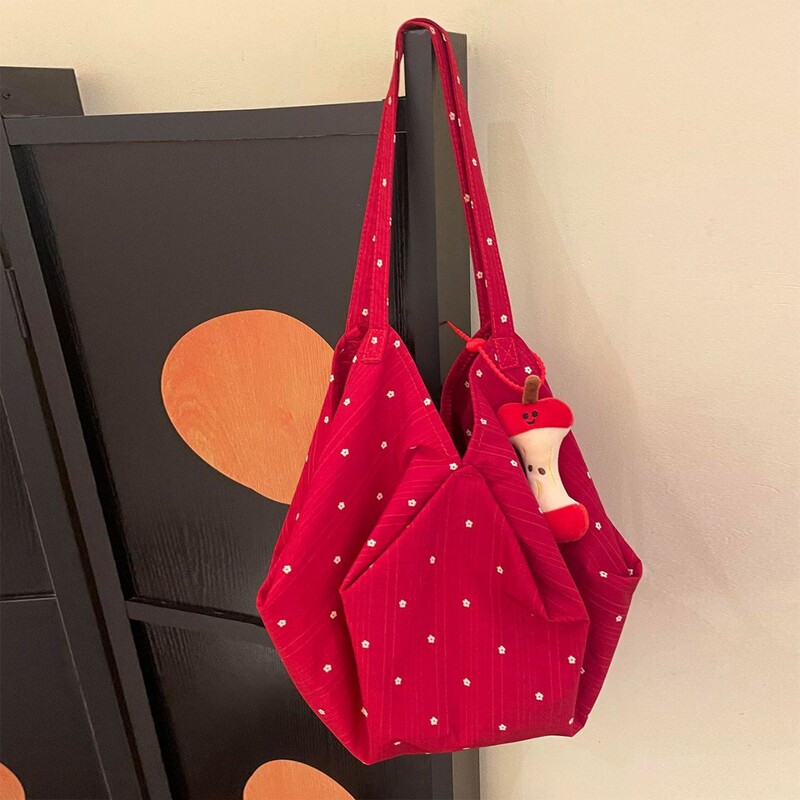 2026 New Red Floral Canvas Bag, Large Capacity Women's Korean Style Casual Shoulder Bag, Handheld Tote Bag 2026 New Red Floral Canvas Bag, Large Capacity Women's Korean Style Casual Shoulder Bag, Handheld Tote Bag