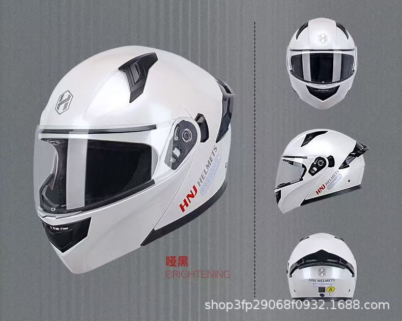 Hnj Open-Face Motorcycle Helmet for Men, Large Size, Summer Helmet for Women, National Standard Dual-Lens Full-Face Helmet F888, Others