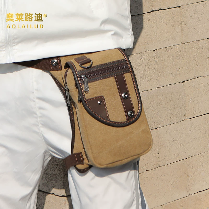 Retro canvas waist and leg hip bag, wear‑resistant water‑repellent, 10 inches, European style