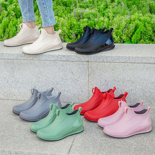 Cross-Border Foreign Trade Export Low-Top Rain Boots for Women, Trendy Short-Tube Shallow Mouth Girls' Rain Boots, Spring & Fall Take-Out Water Shoes, Fishing Rubber Shoes