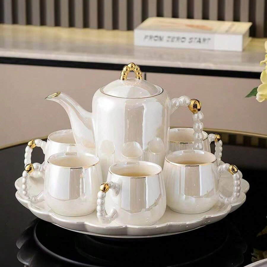 轻奢高级感陶瓷工具套装珍珠白家用客厅陶瓷茶具水具杯具水壶杯套