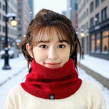 秋冬男女纯色围脖骑行防风加绒女士保暖毛线加厚套头围巾简约百搭