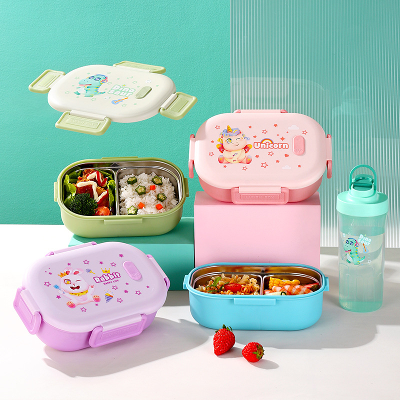 Special Kidsren's Lunch Box for Primary School Students 304 Stainless Steel Insulated Student Lunch Box for School Cartoon Single-Layer Compartmented Lunch Box