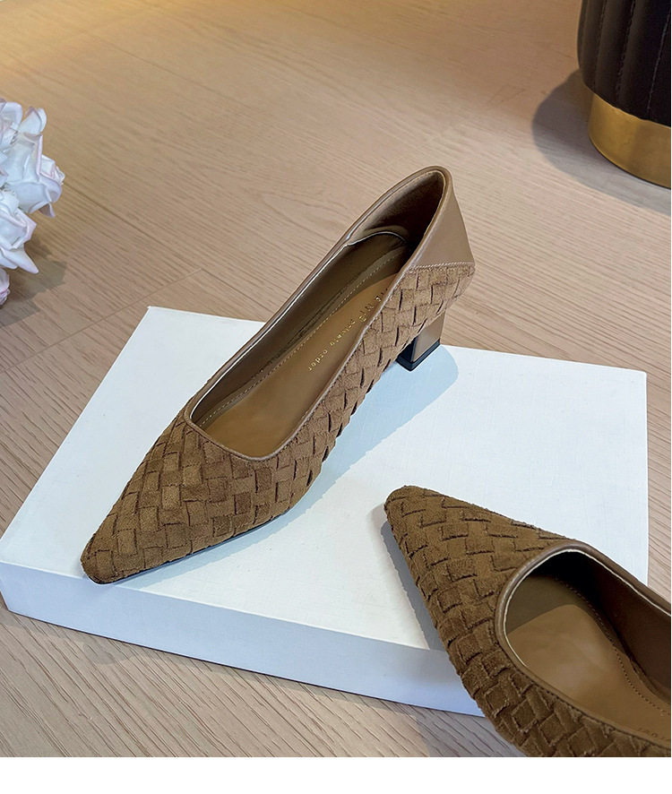 Giày cao gót nữ mũi vuông gót dày thanh lịch phong cách Pháp, có thể đi kèm kiểu dép, gót 3–6 cm — mơ, nâu, Đen (đế giữa màu mơ) chi tiết 13