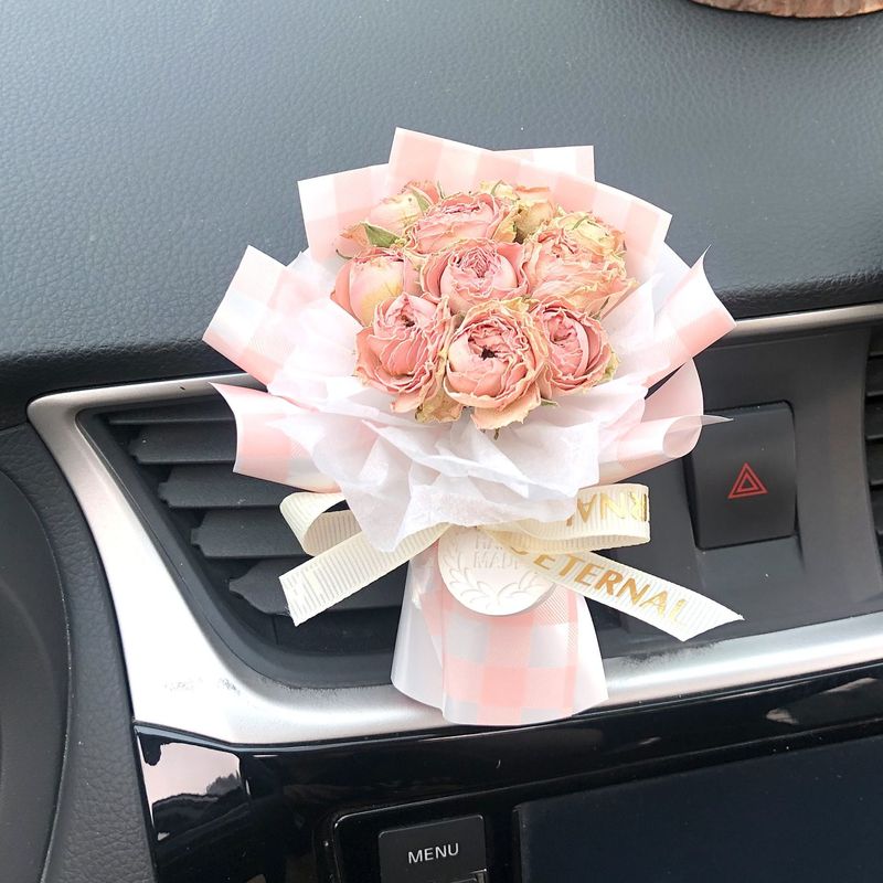 ミニカーローズドライフラワー小さな花束車の空気出口ペンダントアロマセラピー装飾お土産バレンタインデーギフト|undefined