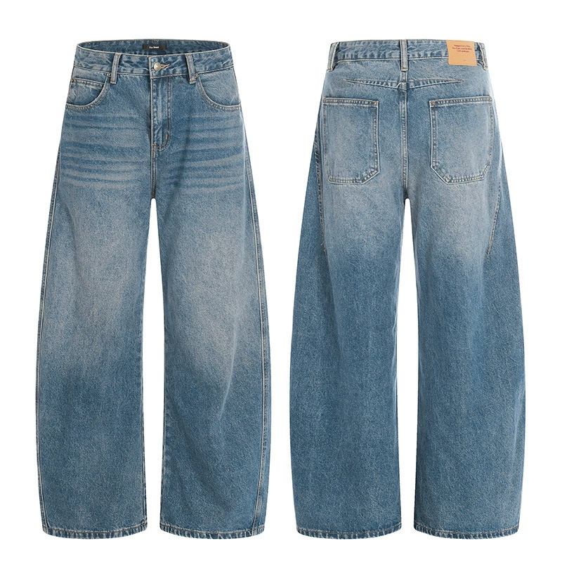 Tuochuan Ck5571 American Retro Washed Whiskered Drapey Jeans Unisex Loose Wide-Leg High Street Long Pants