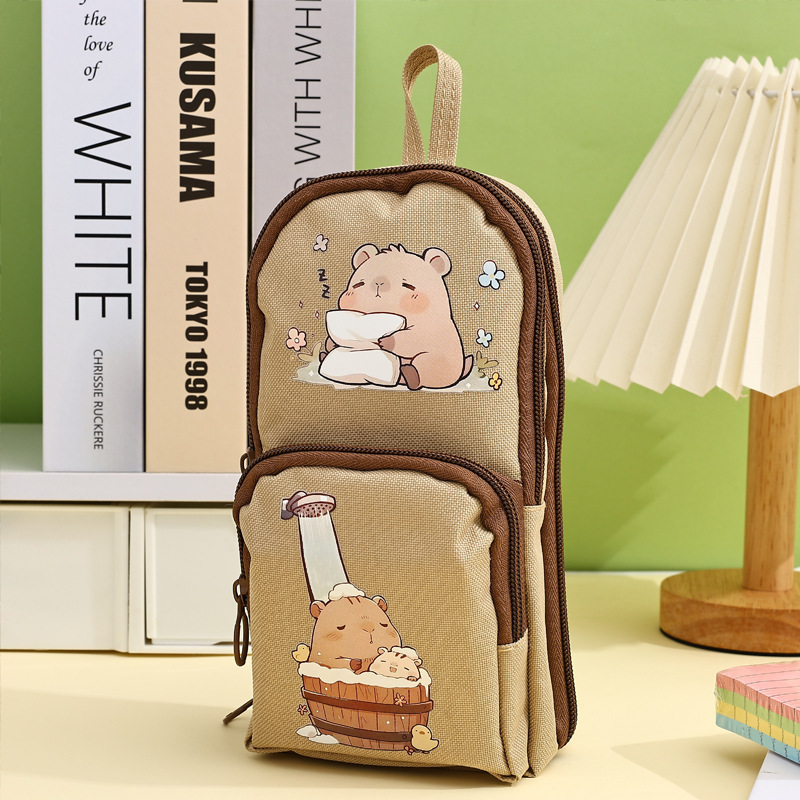 Mochila escolar de dibujos animados coreanos, estuche para lápices, caja de papelería de gran capacidad Kapibala, bolso de papelería de alto valor de estilo ins lindo
