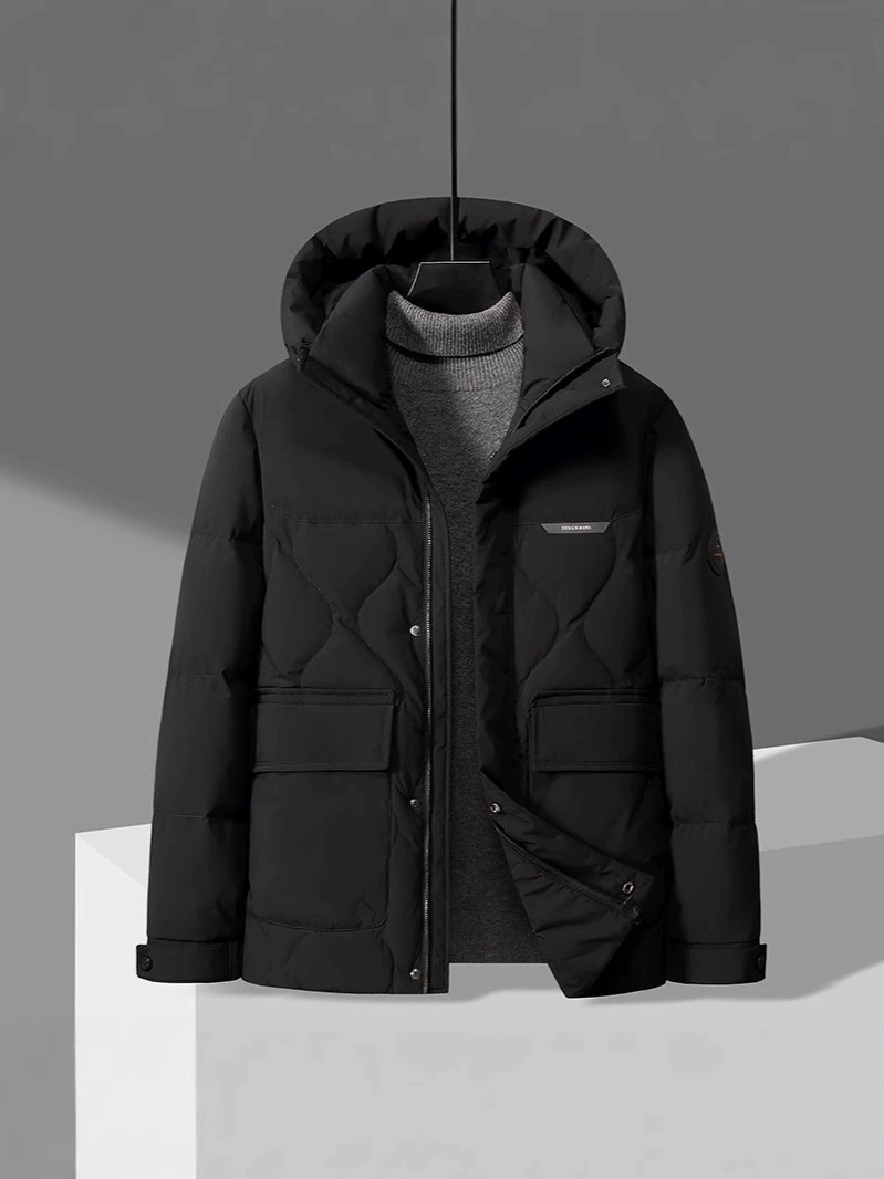 Men’s short hooded down jacket, warm and anti‑static, leisure style, sizes M–4XL