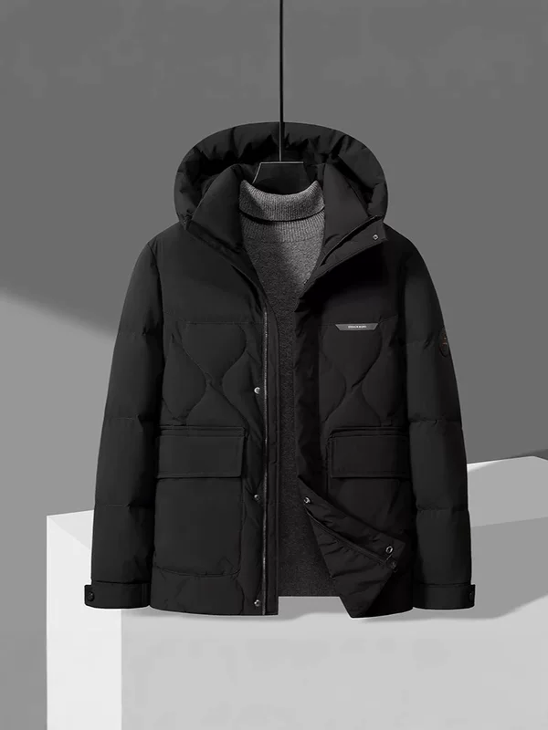 Men’s short hooded down jacket, warm and anti‑static, leisure style, sizes M–4XL