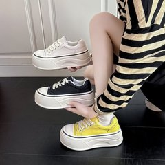 厚底休闲鞋2025秋季新款皮面增高软底系带小白鞋百搭休闲女鞋