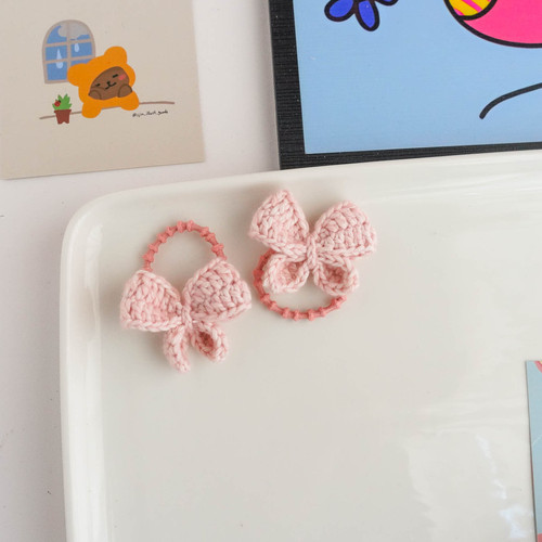 New wool crochet bow children's sweet and cute hair band baby hair rope headband does not hurt the hair rubber band