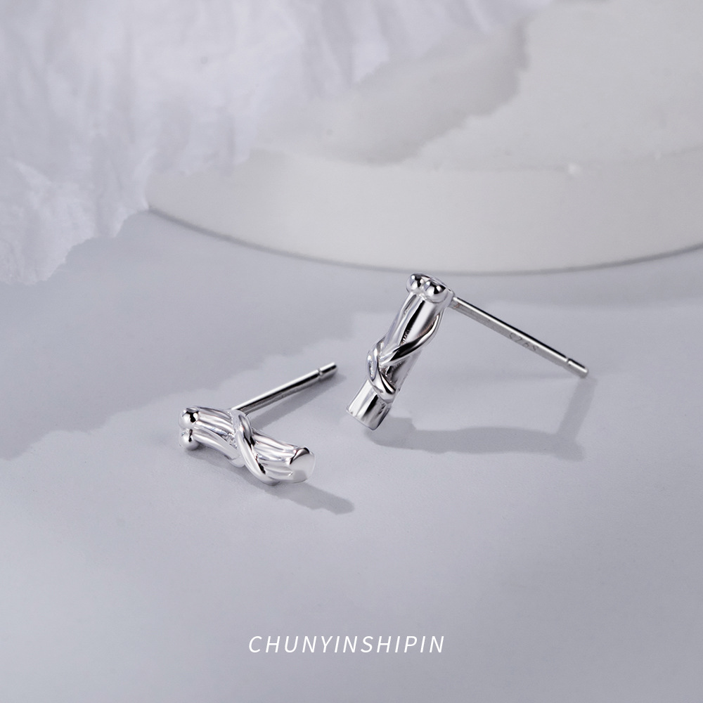 Temperament Cold Style Jewelry S925 Sterling Silver Branch Earrings Korean Version Of Personality High-end Bamboo Earrings Female Jewelry