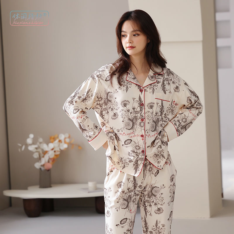 Primavera y otoño pijamas de algodón de las mujeres traje de manga larga de las nuevas mujeres
