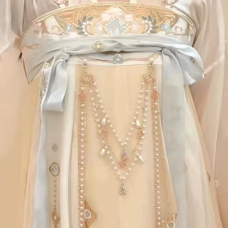 Древний стиль прессованный Hanfu поясной цепь висит украшение Hanfu запретный шаг перед прессованный жемчужный длинный кисточки украшения западного стиля аксессуары