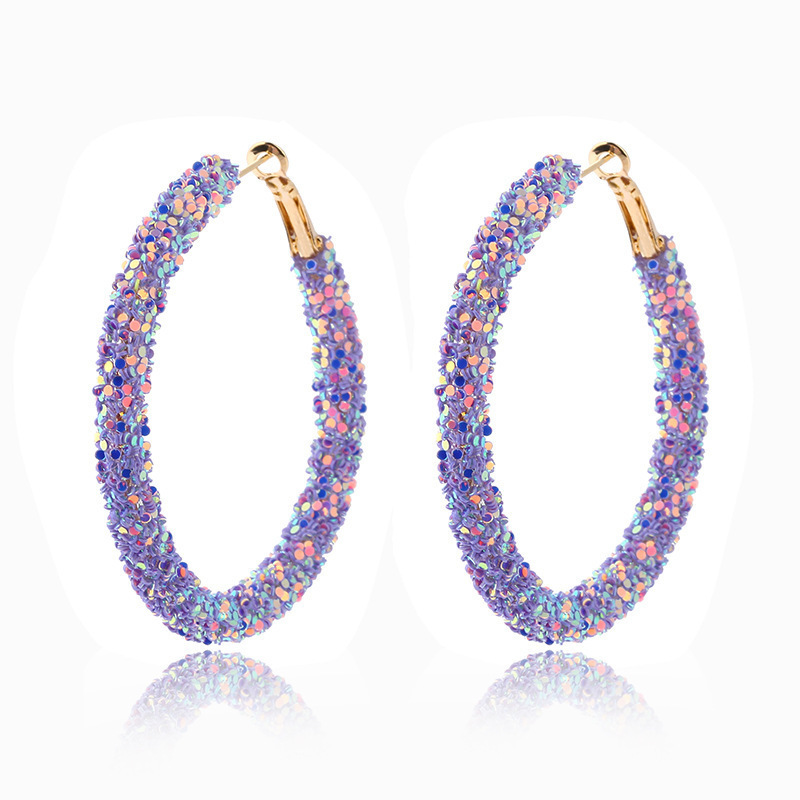 12g Weight 1 Pair Streetwear Sequins Plating Metal Hoop Earrings