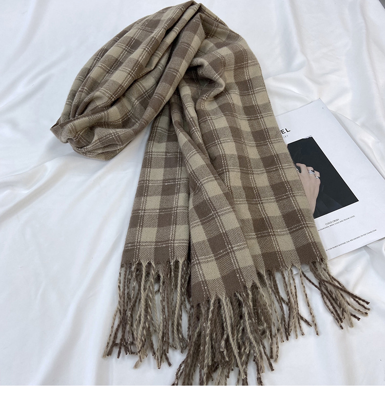 Sciarpa a quadri donna sciarpa con frange calda autunno inverno_voghion.com