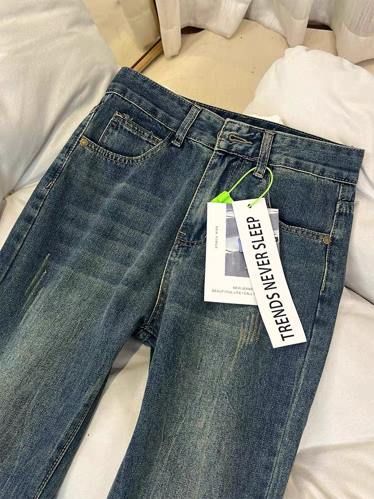 (2개) 플러스 사이즈 통통녀 미국 레트로 노 레그 마이크로 라 청바지 여성의 봄과 가을 높은 허리 넓은 다리 말굽 E18