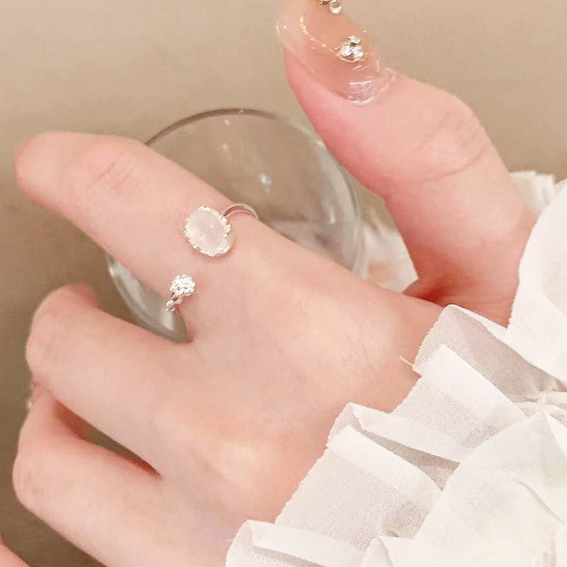 10g Weight Moonstone Inlay Material Open Rings Classification Adjustable Ring Size 1 Piece Quantity Daily, Party Occasion Metal Material Geometric Pattern Women's Gender Inlay Design Simple Style Style Simple Style Geometric Metal Inlay Moonstone Women's Open Rings 5