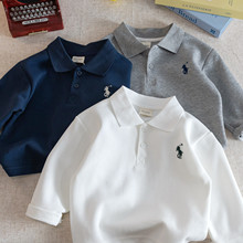 儿童长袖T恤2025春秋新款男童刺绣翻领长袖宽松T恤宝宝上衣潮牌