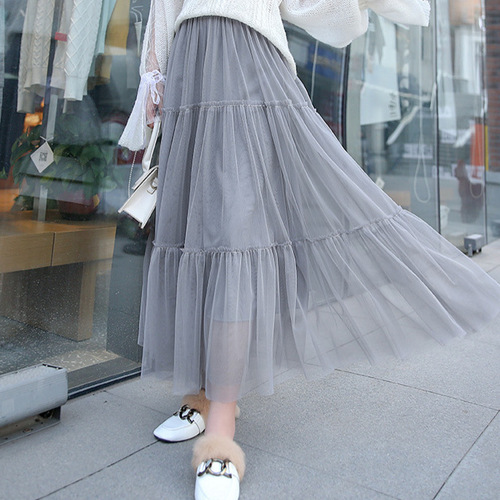 Chic Fairy Sweet Sheer Mesh Semi-Skirt Spring Summer Korean Style Solid Color Versatile Fashion Splicing Trendy Pleated Skirt