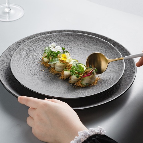 Quicksand steak plate, high-end flat plate, Internet celebrity ins shallow plate, household dish plate, cake display plate, large plate ceramic tableware
