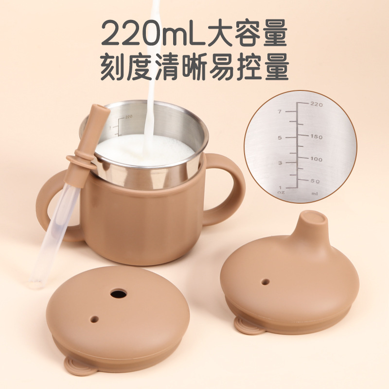 食品グレードのシリコーンベビーストローカップ、両耳学習ドリンクカップ、落下防止および高温耐性の子供用トレーニングカップ、直接飲料水カップ|undefined