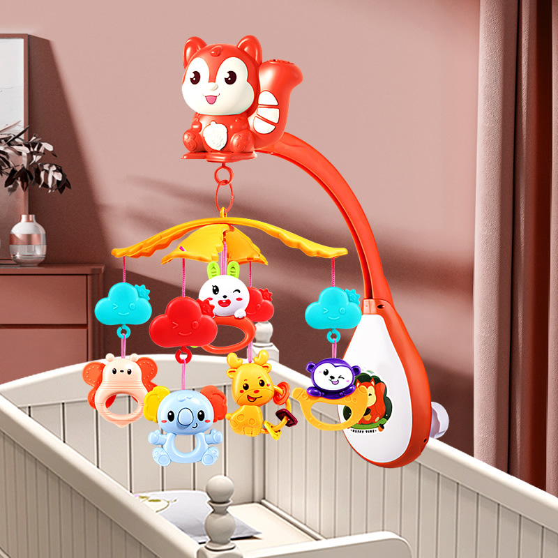 Transfronterizo cama de bebé Campana de noche música giratoria sonajero recién nacido colgante educativo coaxial bebé ardilla calmante juguete