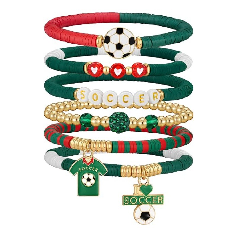 Amazon's Best-Selling New Product Across Borders: Multi-Color Football Soft Clay Acrylic Letter Women's Elastic Bracelet Set