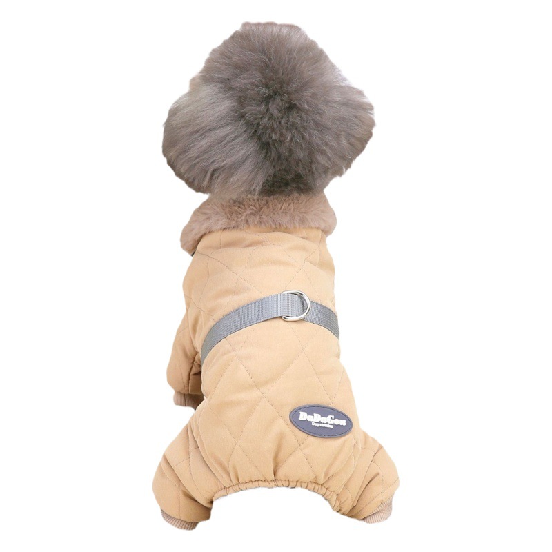 Ropa para mascotas ropa para perros ropa de otoño e invierno ropa para mascotas de peluche de invierno con anillo de tracción 23 en forma de diamante a cuadros de cuatro patas ropa acolchada de algodón