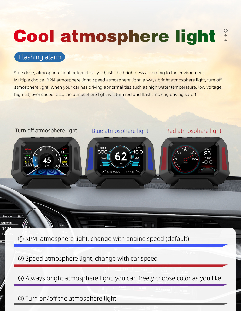 Cross-border car HUD head-up display LCD OBD multi-function water temperature fuel consumption GPS inclinometer speedometer P21