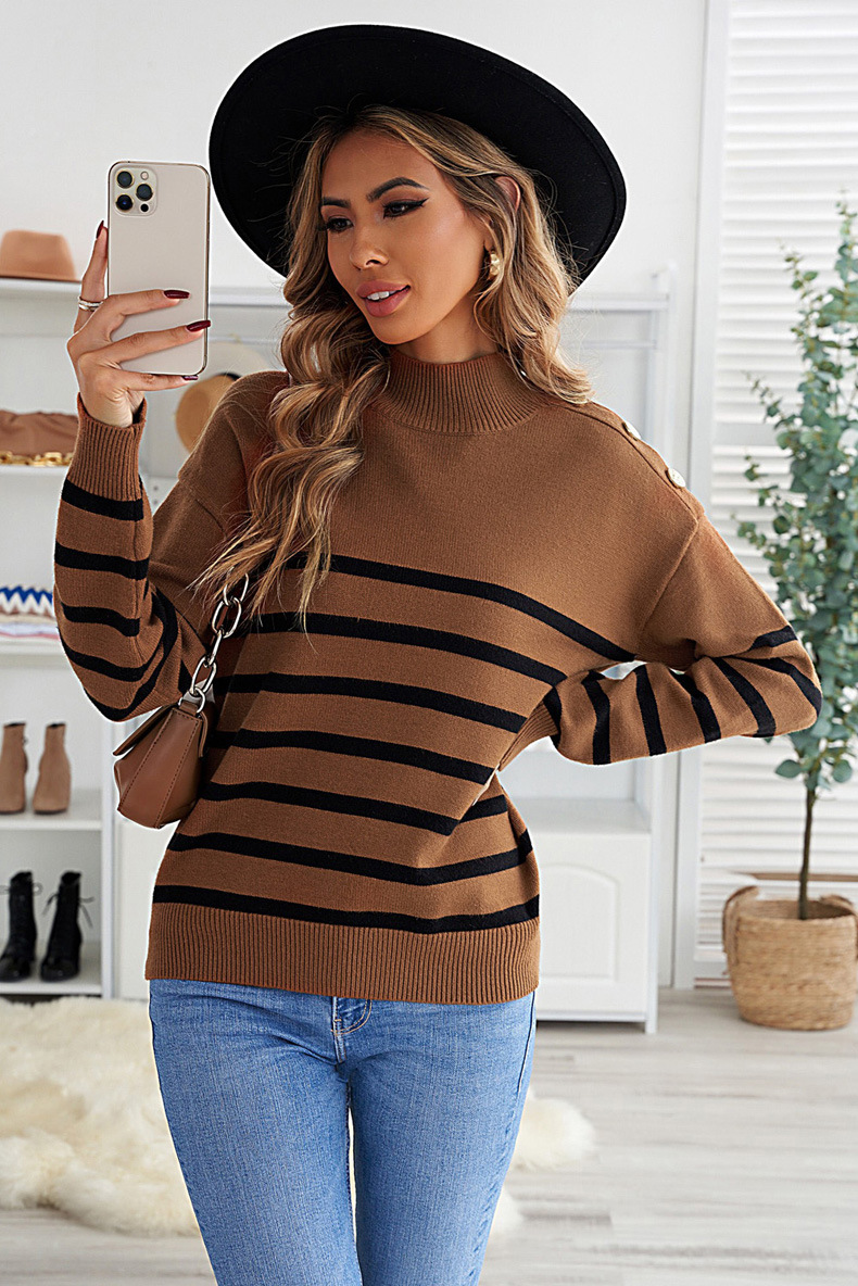 women s striped loose round neck pullover nihaostyles clothing wholesale NSQSY78168