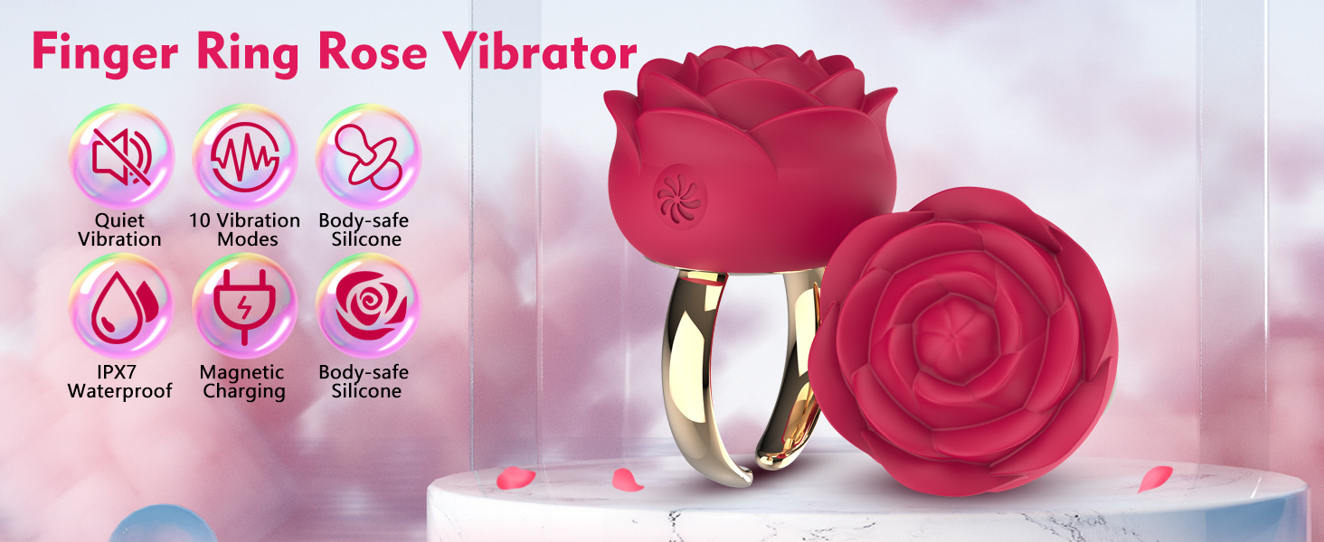 Rose Vibrating Ring 10-Frequency Silicone Couples Massager with Clitoral Stimulation — detail image 1
