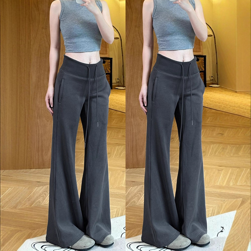 Gray Hot Girl American Style Bootcut Pants for Women Autum 2025 New Casual Yoga Loose Slimming Look Sports Flared Pants