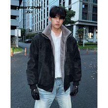 2025冬季貂毛座山雕PU皮棉衣老钱风加厚冬季外套男加绒保暖棉服