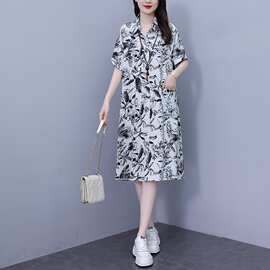 现货流行现货2025夏季休闲宽松型大码女装连衣裙印花一件代发包邮