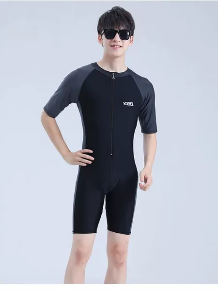 Factory Ready Stock Men's One-Piece Swimsuit, Youth Plus Size Swimwear, One-Piece Dropshipping, Long-Sleeved, Quick-Drying, Adult