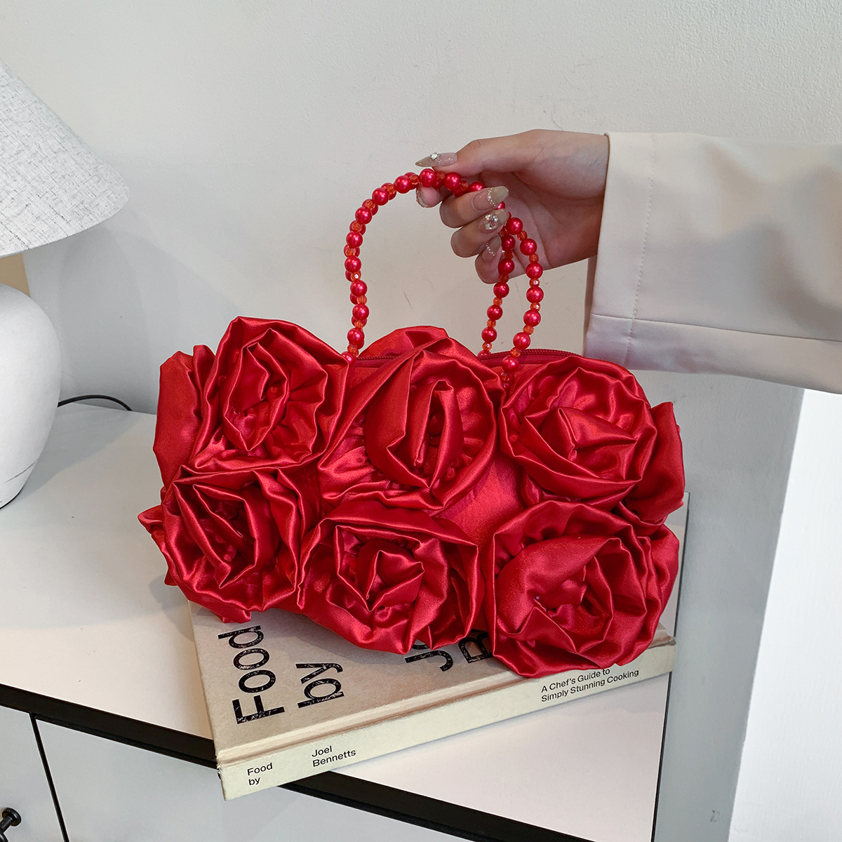 138g Weight Polyester Cotton Lining Material Zipper Closure Type Double Handle Strap Type Handbag, Evening Bag Bags Type Party Occasion Lace Material Flower Pattern Spring&Summer Season Women's Gender Elegant Style Pillow Shape Shape Black Red Lace Flower Pillow Shape Evening Bags 1