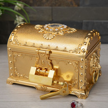 奢华北欧式首饰盒珠宝盒创意金色百宝箱装饰摆件仿古家用抽屉带锁