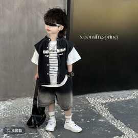 男童牛仔套装痞帅气男孩夏装2025新款韩版儿童短袖衬衫T恤三件套t