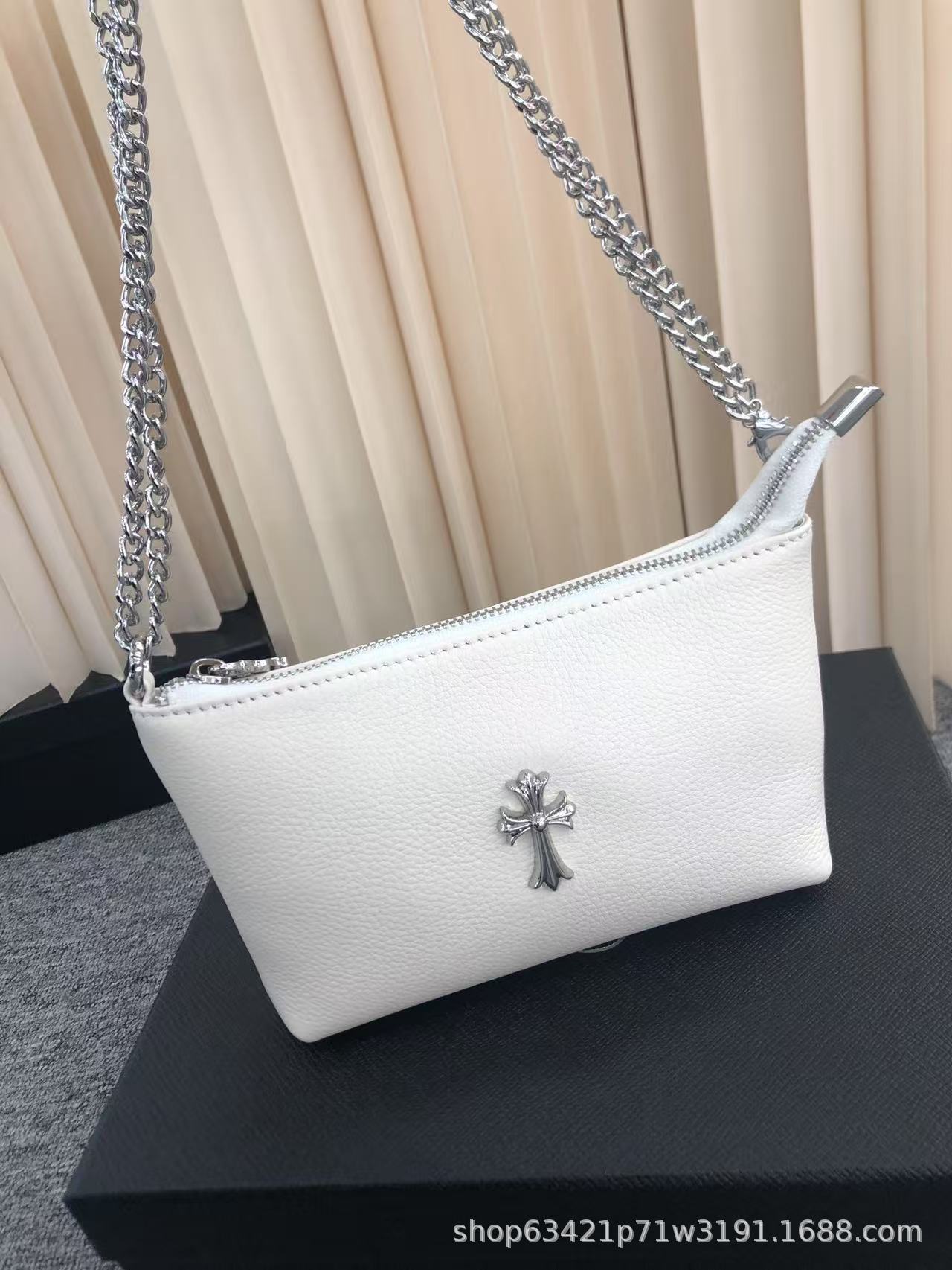 Celebrity Style Top Grain Cowhide Retro Dark Sweet & Cool Spicy Girl Chain Shoulder Bag Mahjong Bag Dogtooth Tote - Thumbnail 7