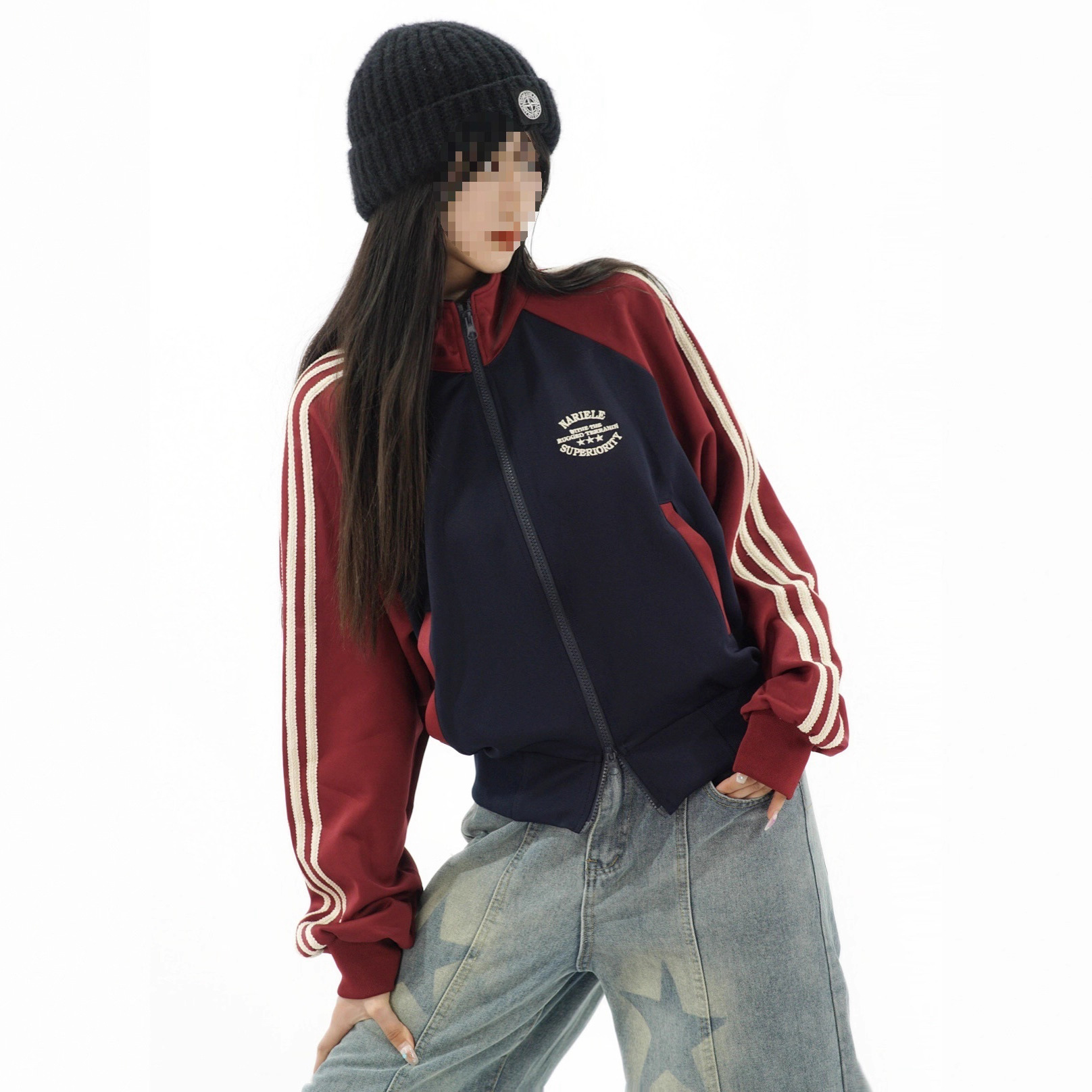 Retro short cardigan with zipper