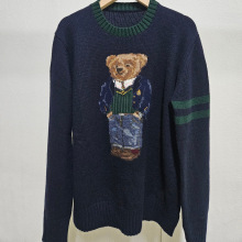 2025年秋冬新款重工羊毛羊绒保暖卡通小熊圆领学院减龄毛衣男女款