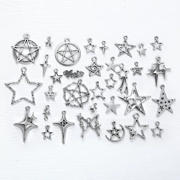 Wholesale starry star five-pointed star four mans star pendant DIY vintage zinc alloy jewelry accessories zakka